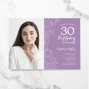 Invitation Lavande Purple Floral Photo 30e anniversaire