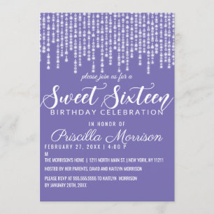 Invitation Lavande Purple Hanging Diamond Lights Sweet 16