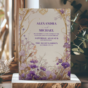 Invitation Lavande Purple & Or Floral Mariage élégant