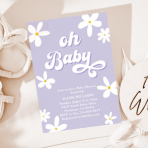 Invitation Lavande Retro Baby shower de marguerite bébé en fl