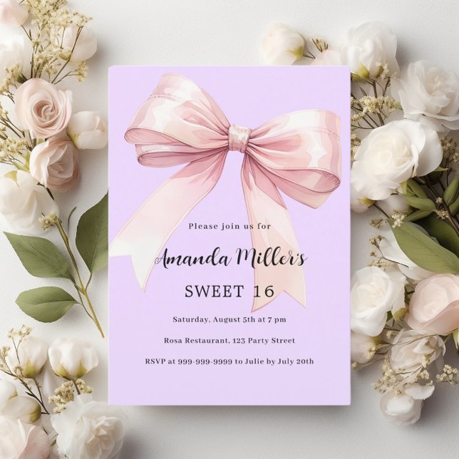 Invitation Lavande rose arc élégant Sweet 16 (Créateur téléchargé)