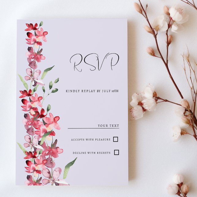 Invitation Lavande rose bordeaux menthe fleurie RSVP (Lavender pink burgundy mint floral RSVP)