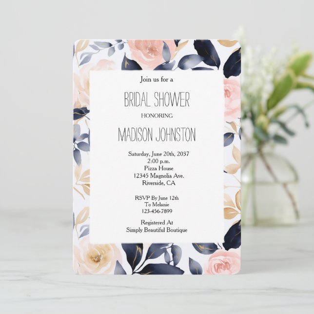 Invitation Lavande Rose Crème Fleurs Mariage (Debout devant)
