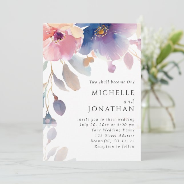 Invitation Lavande rose Florale Bible chrétienne Verse Mariag (Debout devant)