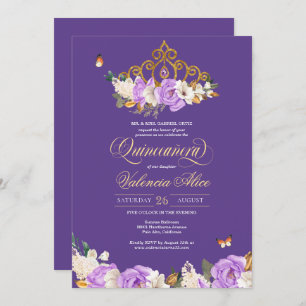 Invitation Lavande Rose Royal violet or Tiara Quinceanera