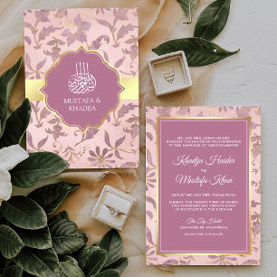 Invitation Lavande rose vif or Floral Mariage musulman