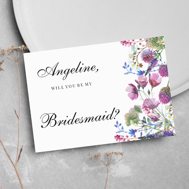 Invitation lavande rose violet fleur sauvage été Bridesmaid (Pink lavender purple wildflower summer Bridesmaid )