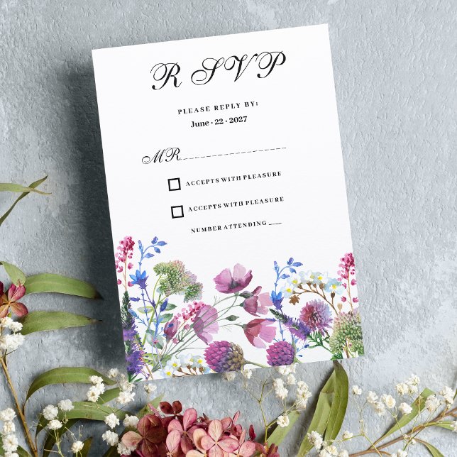 Invitation lavande rose violet fleur sauvage été RSVP (Pink lavender purple wildflower summer RSVP )