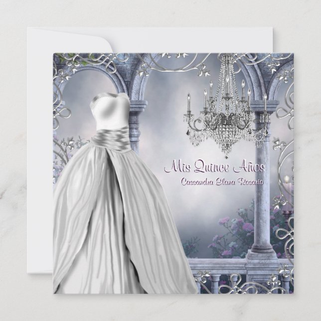 Invitation Lavande Rose violet Lustre Quinceanera (Devant)