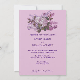 Invitation Lavande, Roses et Lilacs, Mariage