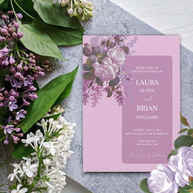 Invitation Lavande, Roses et Lilacs, Mariage (Créateur téléchargé)