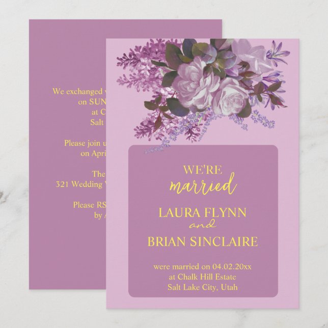 Invitation Lavande, Roses et Lilacs, Réception de mariage (Devant / Derrière)