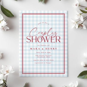 Invitation Lavande Rouge Blanc Gingham Couple Baby Shower Mar