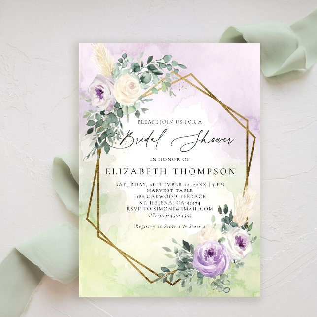 Invitation Lavande Rustique Boho Chic Fête des mariées géomét (purple lavender lilac bridal shower brunch invitation watercolor rustic elegant boho chic geometric)
