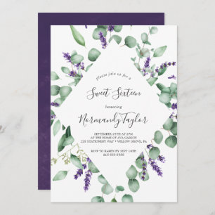 Invitation Lavande rustique et Sweet sixteen d'Eucalyptus