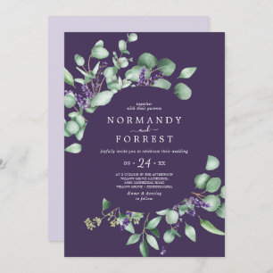 Invitation Lavande rustique & Eucalyptus Purple Mariage Décon