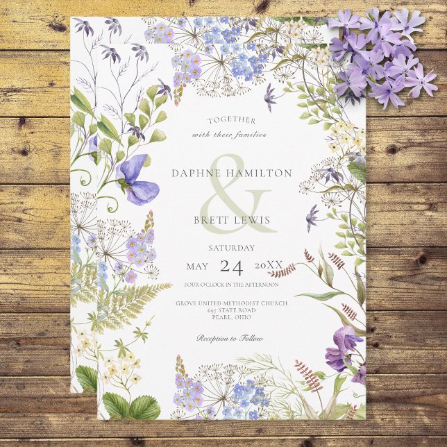 Invitation Lavande Rustique & Fleurs sauvages Sage Blanc (Créateur téléchargé)