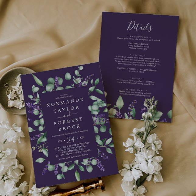Invitation Lavande Rustique Purple Floral Tout En Un Mariage (Rustic Lavender Purple Floral All In One Wedding Invitation)