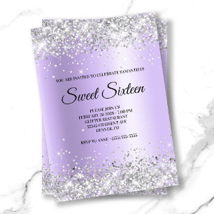 Invitation Lavande Satin Pailleté Argenté pour un Sweet Sixte