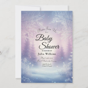 Invitation Lavande Serenade de Neige en Hiver Baby Shower