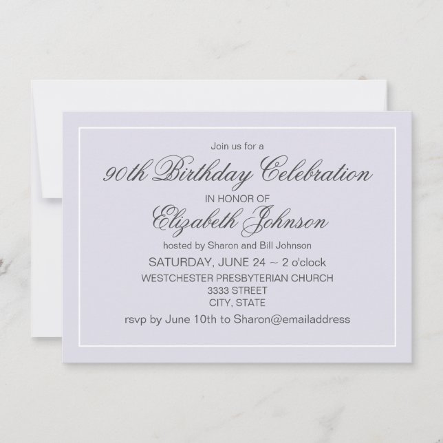 Invitation Lavande simple et élégante et blanc 90e anniversai (Devant)