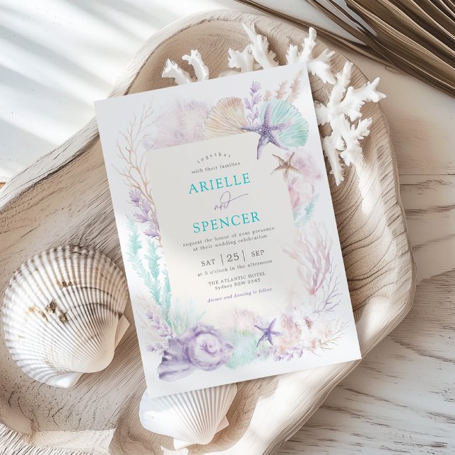 Invitation Lavande Turquoise Océan Mariage Tropical Plage (Créateur téléchargé)