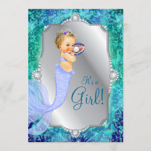 Invitation Lavande Turquoise sous le Baby shower de sirène de