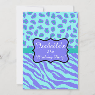 Invitation Lavande Turquoise Zebra Leopard Skin Quinceañera