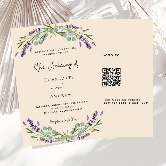 Invitation Lavande verdure violet beige QR RSVP mariage (Créateur téléchargé)
