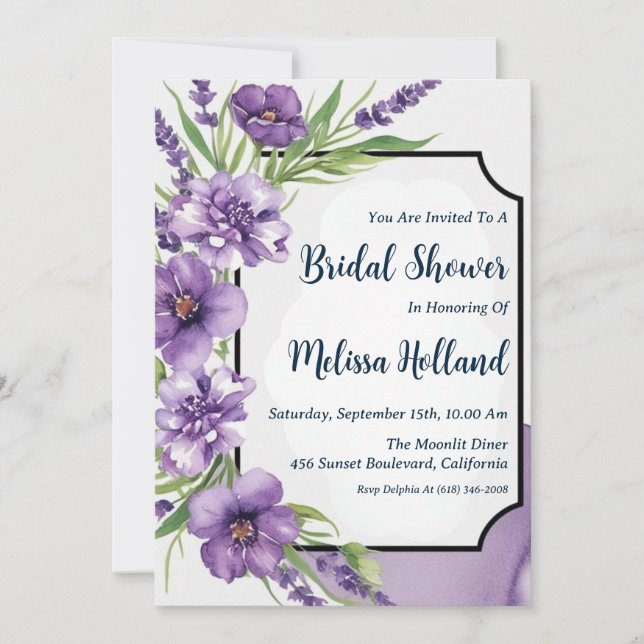 Invitation lavande verdure violet fleurie douche nuptiale (Devant)