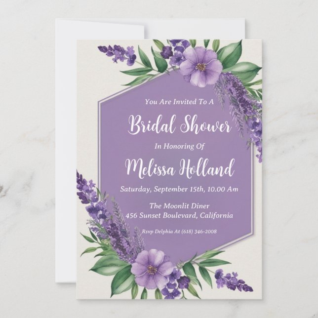 Invitation lavande verdure violet fleurie douche nuptiale (Devant)