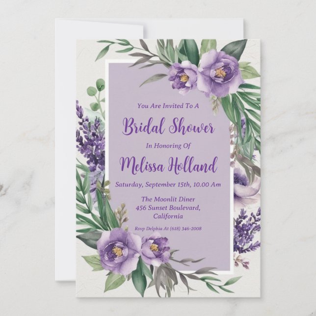 Invitation lavande verdure violet fleurie douche nuptiale (Devant)