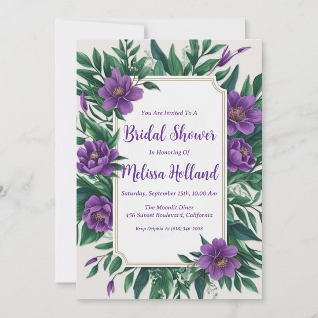 Invitation lavande verdure violet fleurie douche nuptiale (Devant)