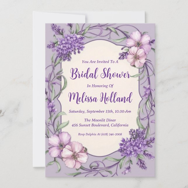 Invitation lavande verdure violet fleurie douche nuptiale (Devant)