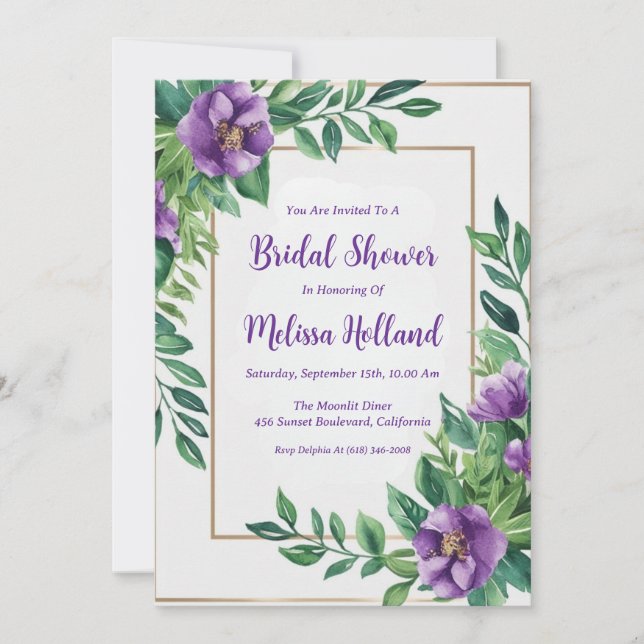Invitation lavande verdure violet fleurie douche nuptiale (Devant)