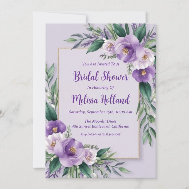 Invitation lavande verdure violet fleurie douche nuptiale (Devant)