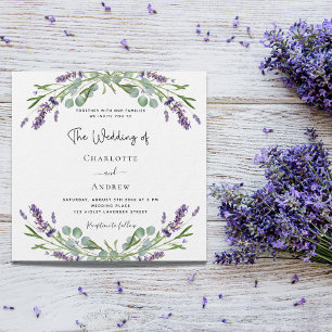 Invitation Lavande verdure violet fleurs mariage élégant