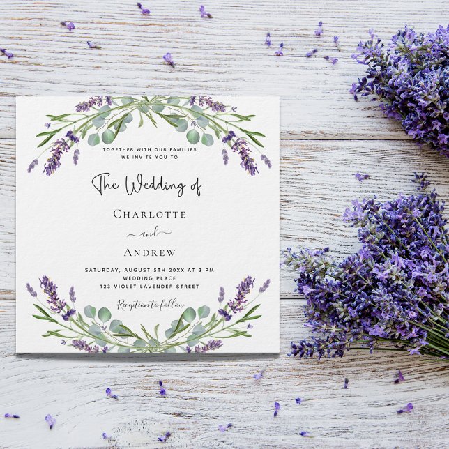 Invitation Lavande verdure violet fleurs mariage élégant (Créateur téléchargé)