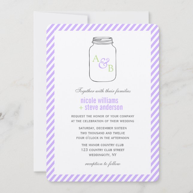 Invitation Lavande Vintage Mason Jar Monogramme Mariage (Devant)
