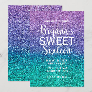 Invitation Lavande Violet & Aqua Vert Pailleté Douce 16