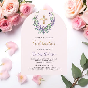 Invitation Lavande violet arc de couronne fleurie Confirmatio