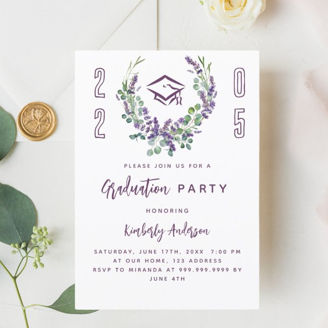 Invitation Lavande violet classe 2025 luxe Graduation Party (Créateur téléchargé)