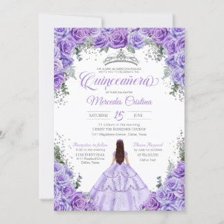 Invitation Lavande violet et argent Rose élégant Quinceanera