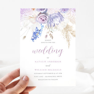 Invitation Lavande violet et blanc ivoire Mariage floral