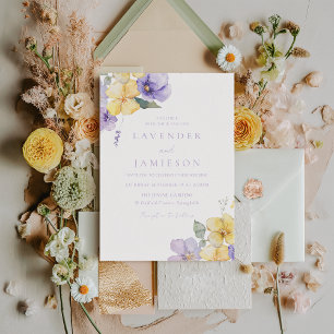 Invitation Lavande violet et soleil Fleurs Jaunes Mariage