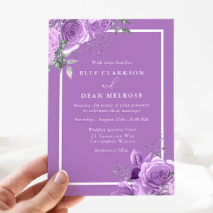 Invitation Lavande violet Floral blanc Mariage frontière
