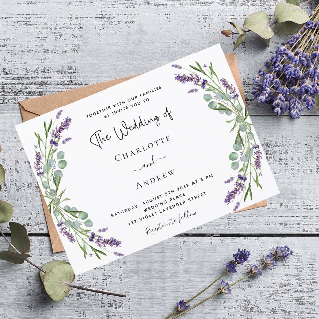 Invitation Lavande violet florales mariage verdure (Créateur téléchargé)