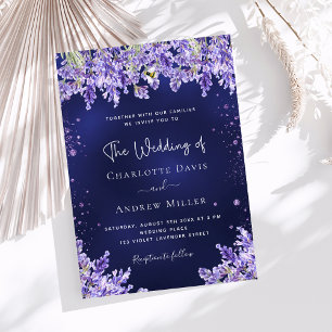 Invitation Lavande violet florales marine bleu luxe mariage