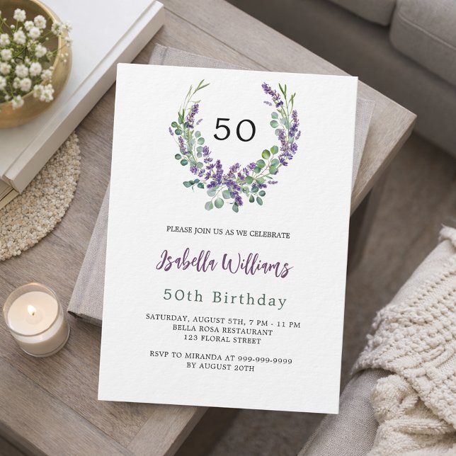 Invitation Lavande violet florales verdure luxe anniversaire (Créateur téléchargé)