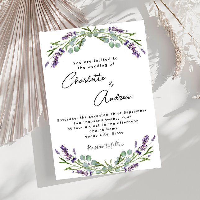 Invitation Lavande violet floraux script luxe mariage (Créateur téléchargé)